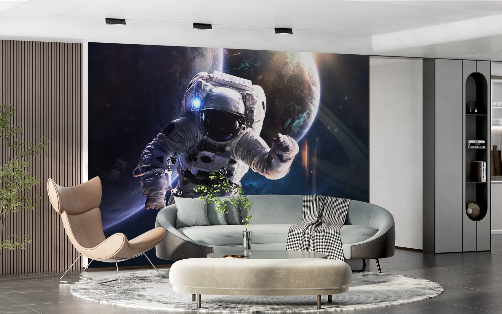 Fototapeta astronaut pózuje pred Jupiterom