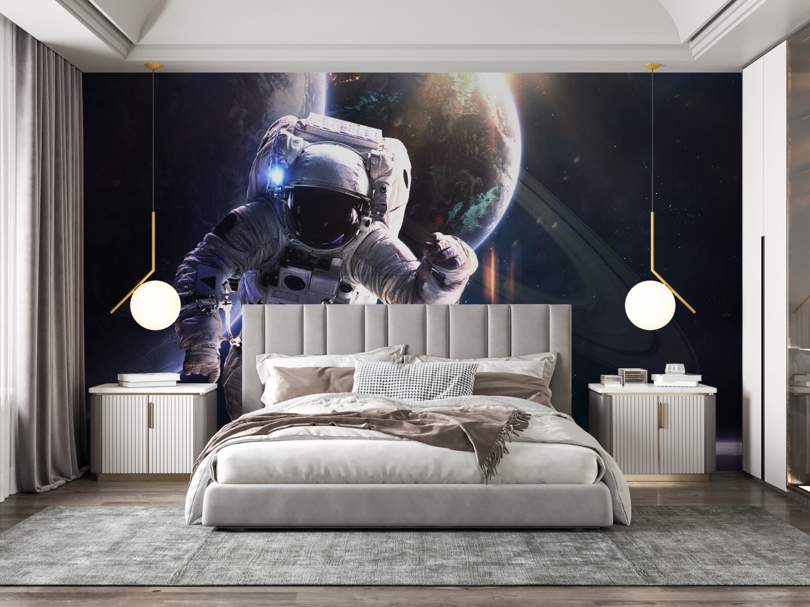 Fototapeta astronaut pózuje pred Jupiterom