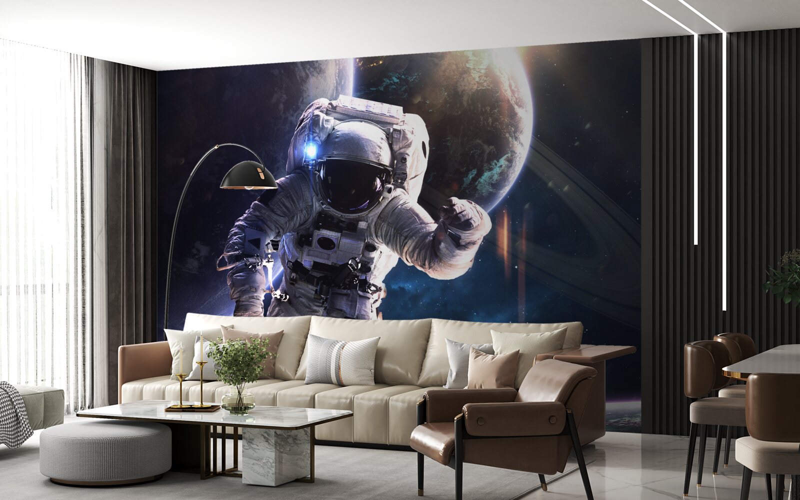 Fototapeta astronaut pózuje pred Jupiterom