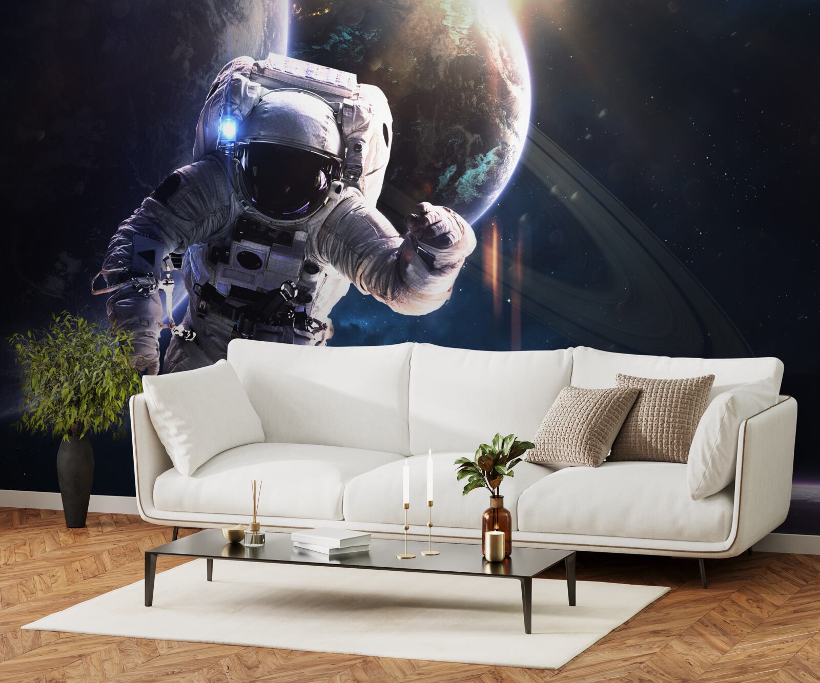 Fototapeta astronaut pózuje pred Jupiterom