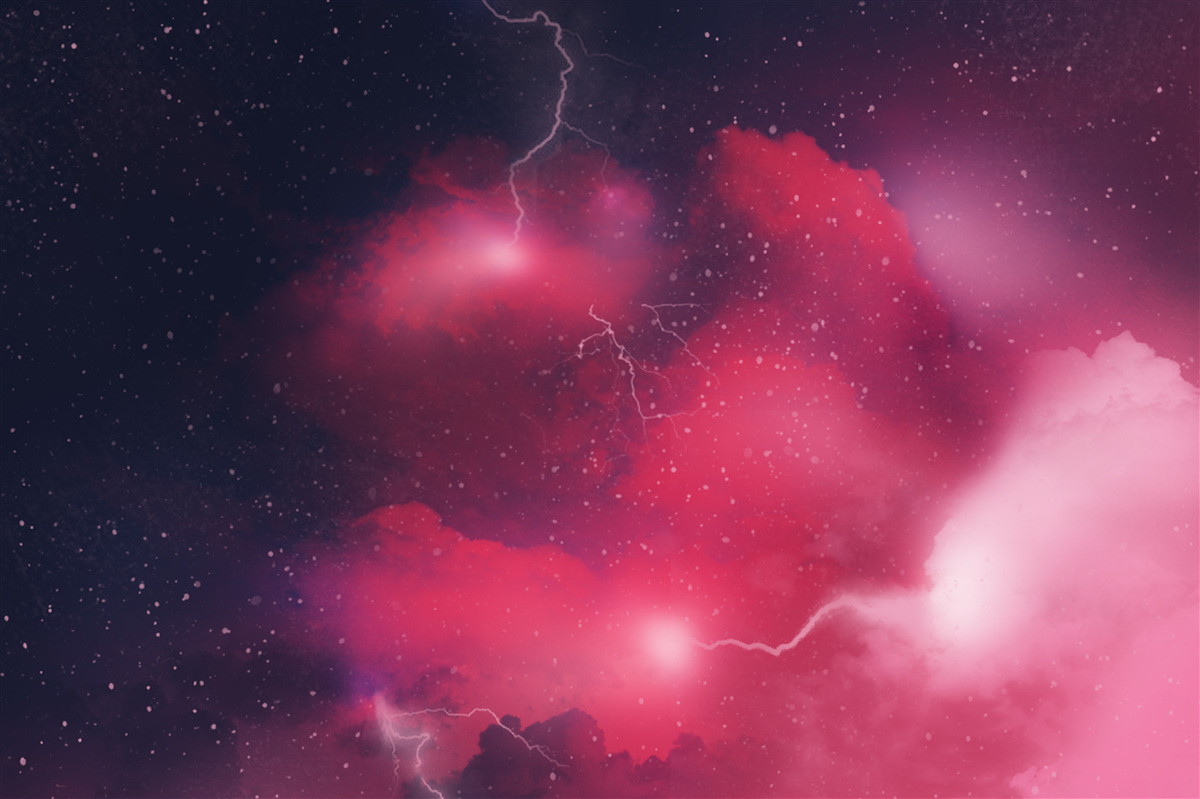Fototapeta v karmínovom priestore sa blýska búrka