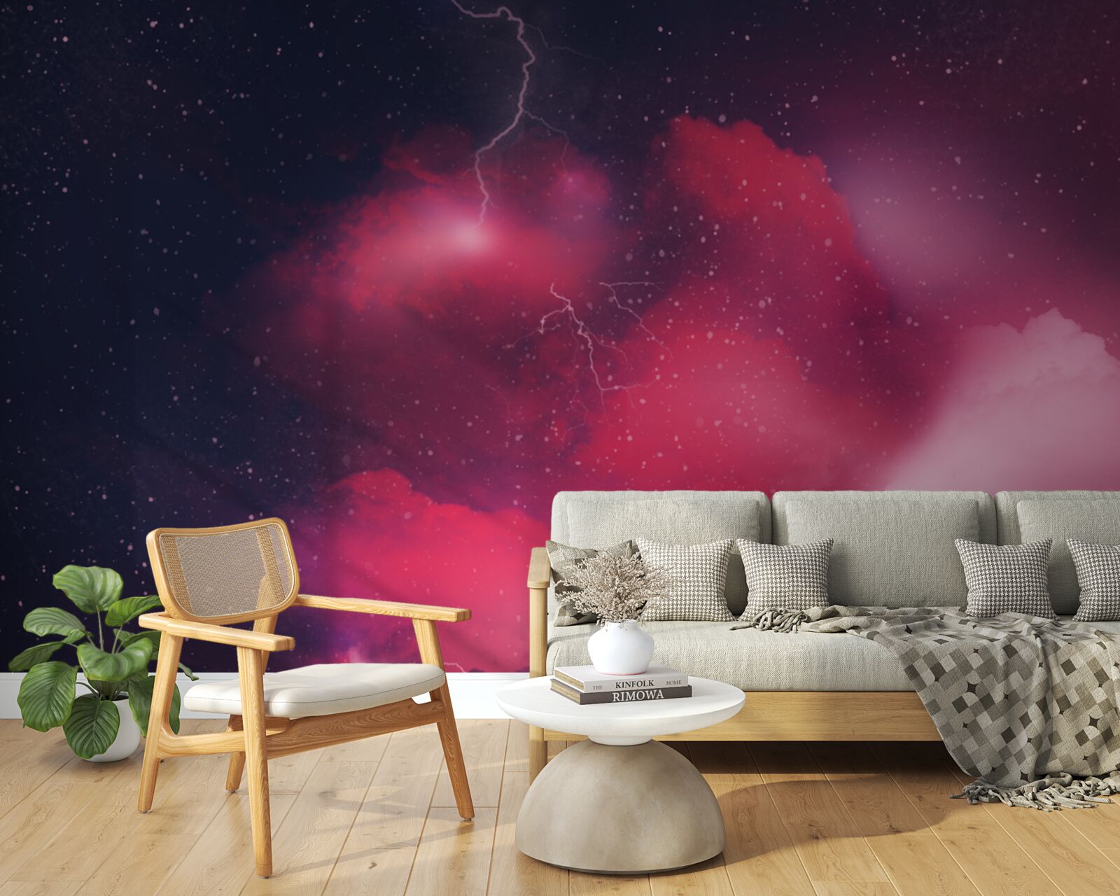 Fototapeta v karmínovom priestore sa blýska búrka