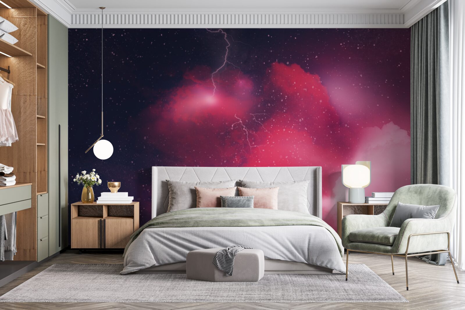 Fototapeta v karmínovom priestore sa blýska búrka