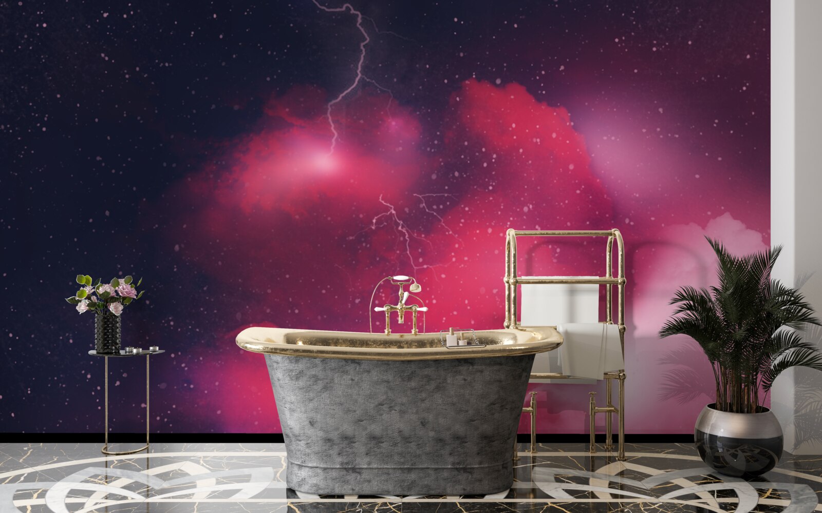 Fototapeta v karmínovom priestore sa blýska búrka