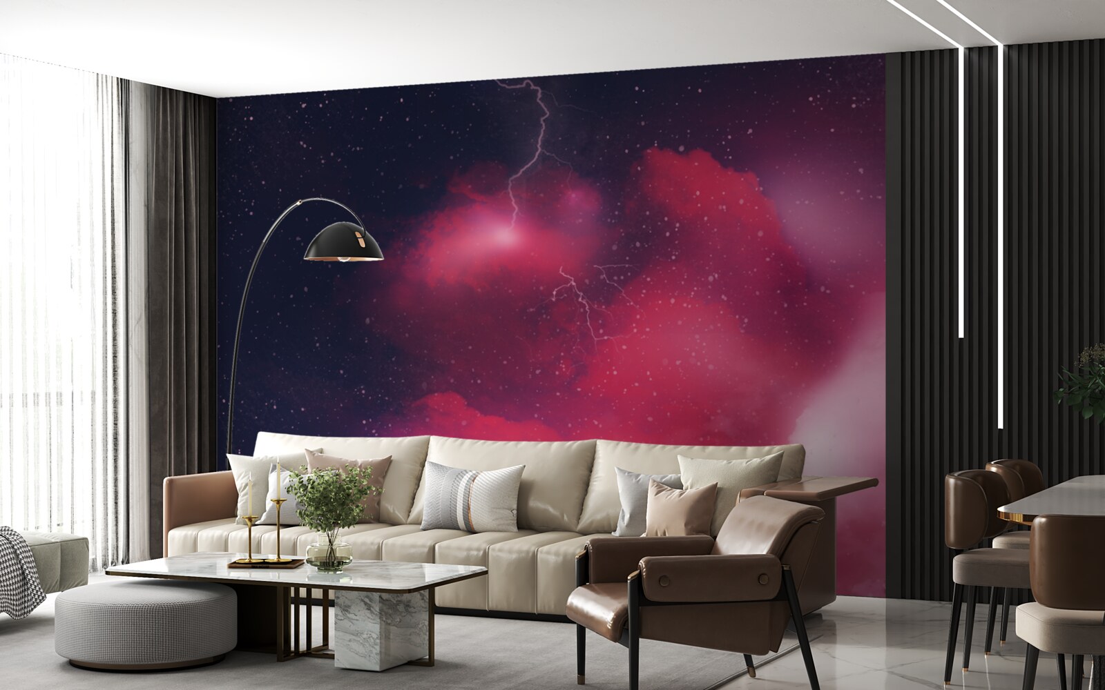 Fototapeta v karmínovom priestore sa blýska búrka