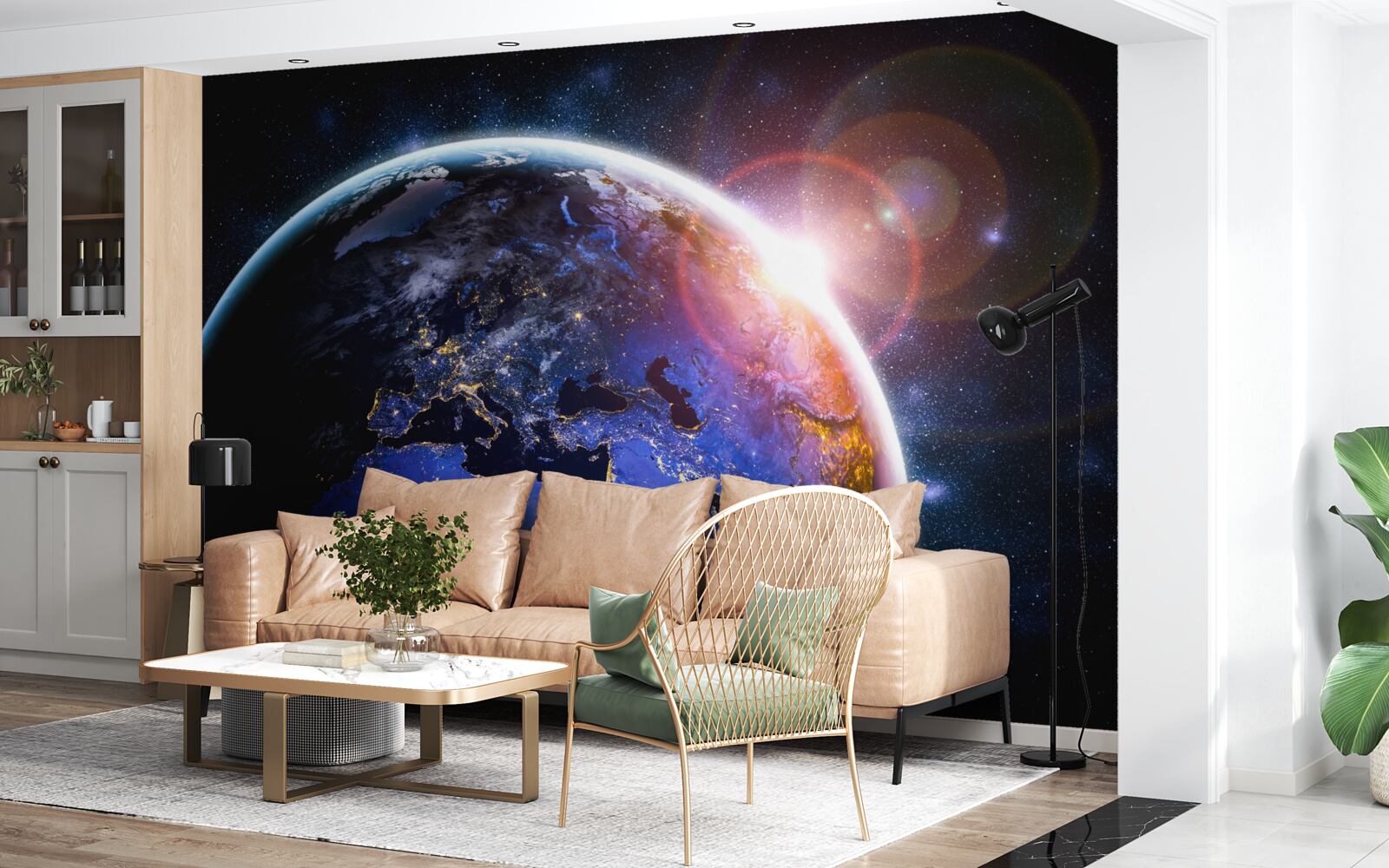 Fototapeta slnko zapadá vo svojom jasnom svetle nad planétou