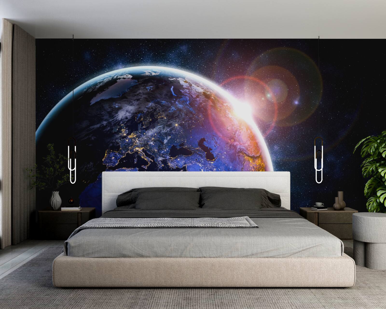 Fototapeta slnko zapadá vo svojom jasnom svetle nad planétou