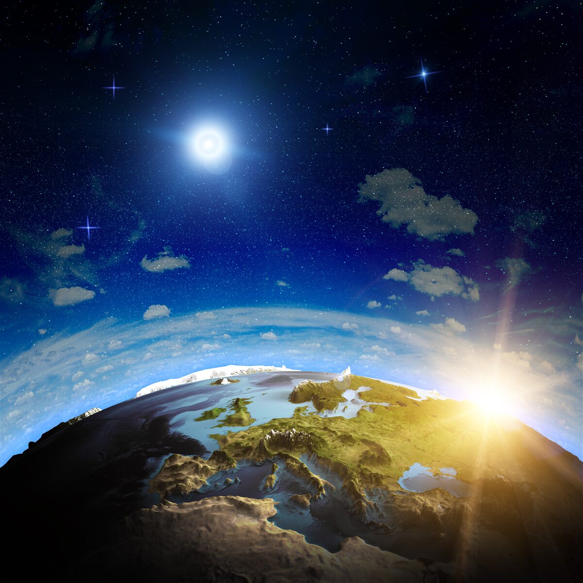 Fototapeta slnko vychádzajúce nad planétou