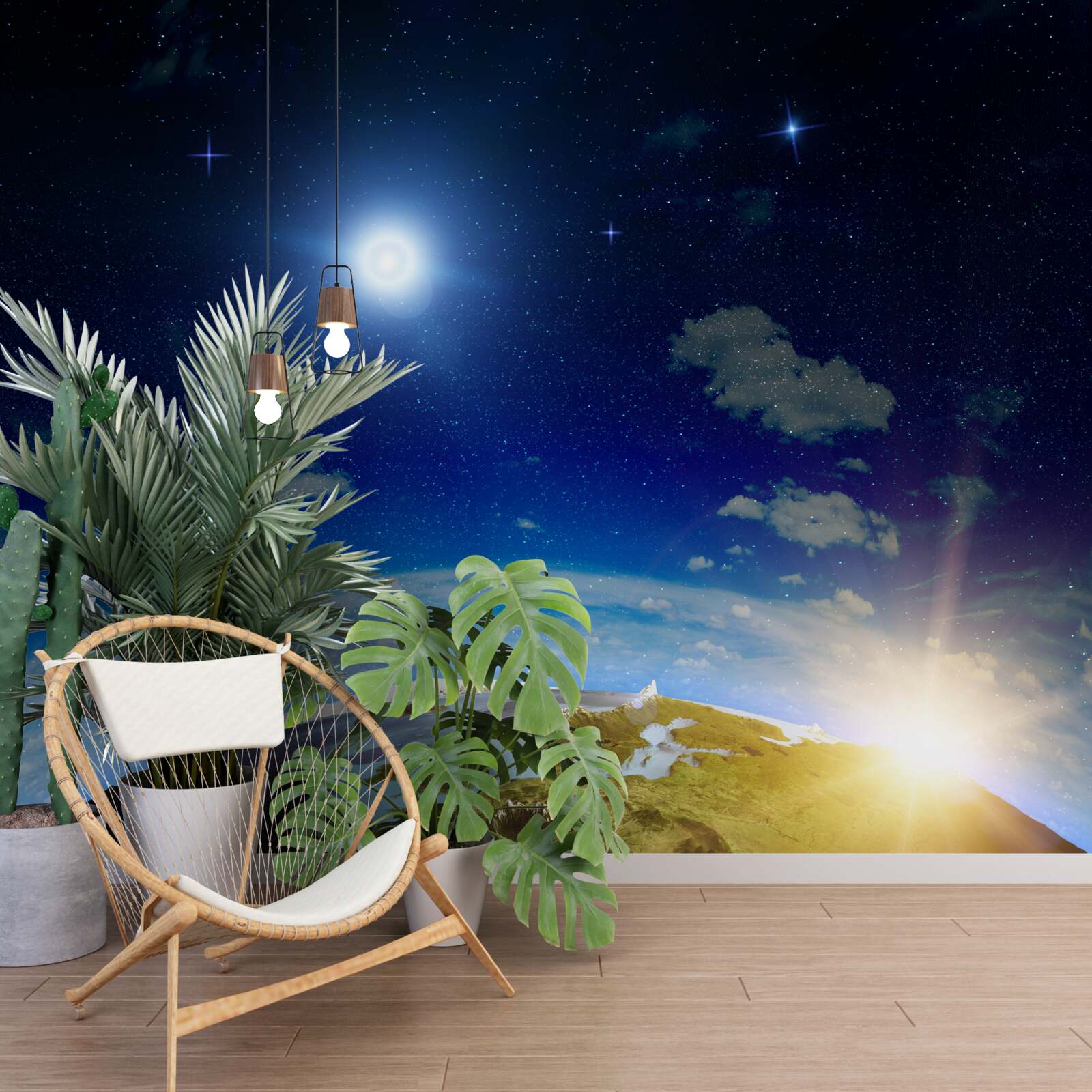 Fototapeta slnko vychádzajúce nad planétou