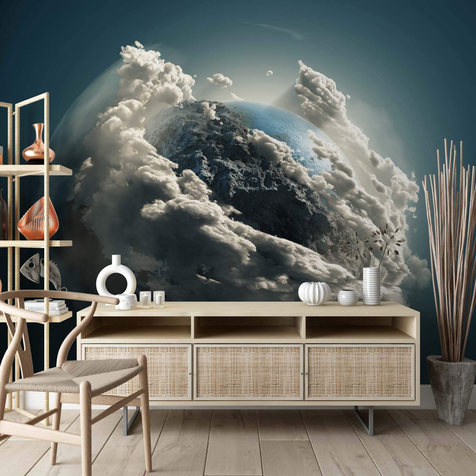 Fototapeta husté mraky sa roztrhajú a odkryjú pohľad na krajinu