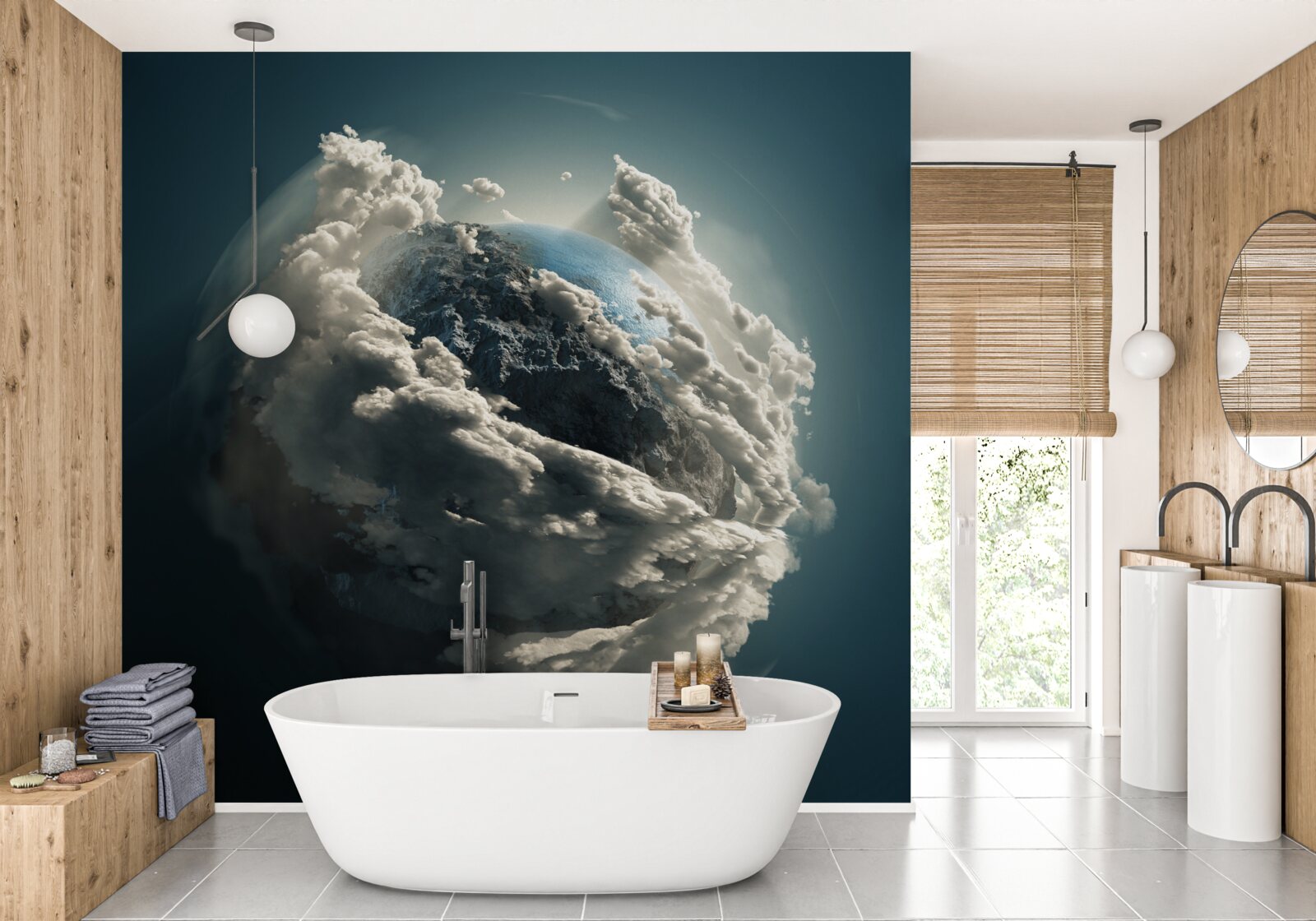 Fototapeta husté mraky sa roztrhajú a odkryjú pohľad na krajinu