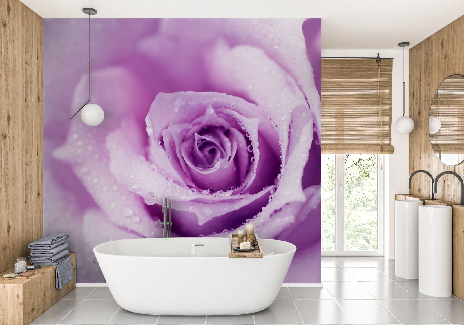 Fototapeta ruža s fialovým odtieňom po daždi