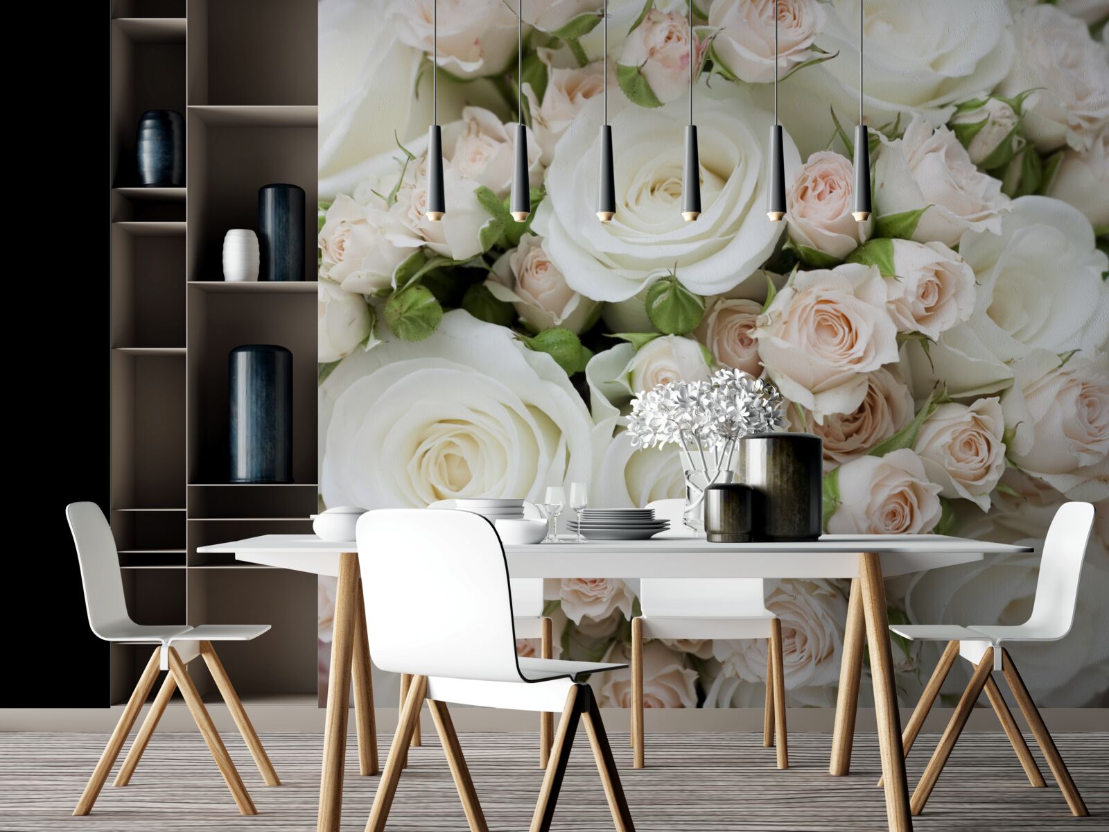 Fototapeta kytica obsahuje béžové a biele striekané ruže