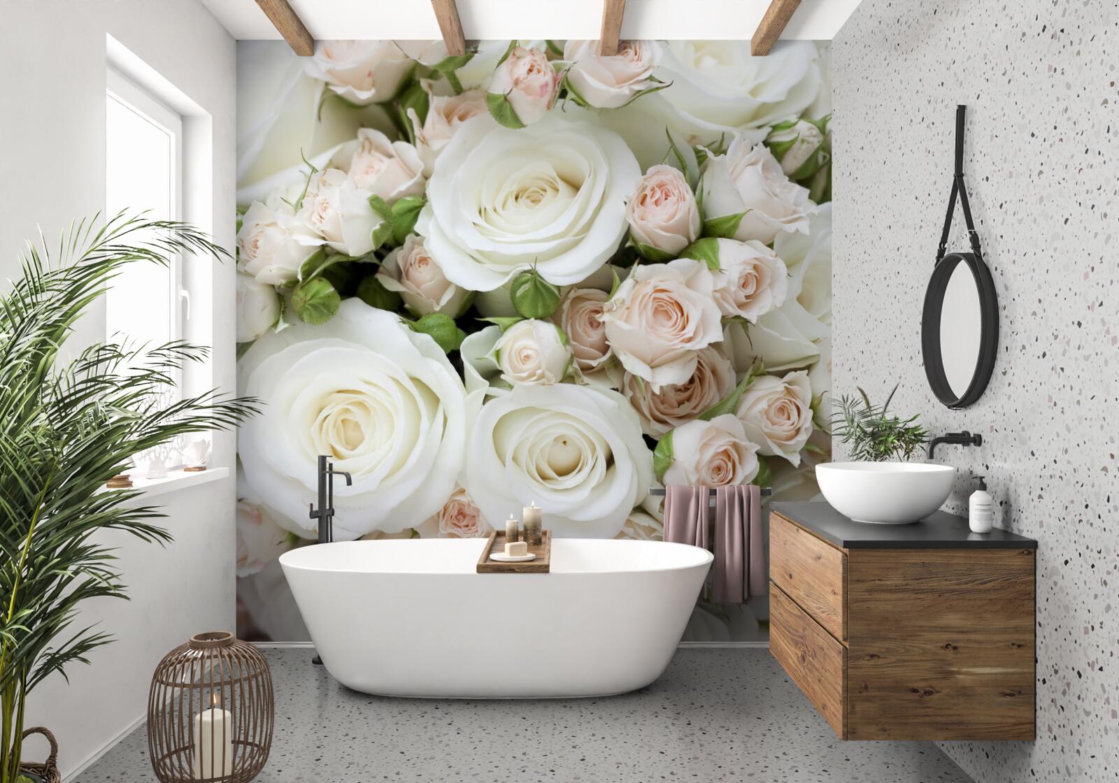 Fototapeta kytica obsahuje béžové a biele striekané ruže