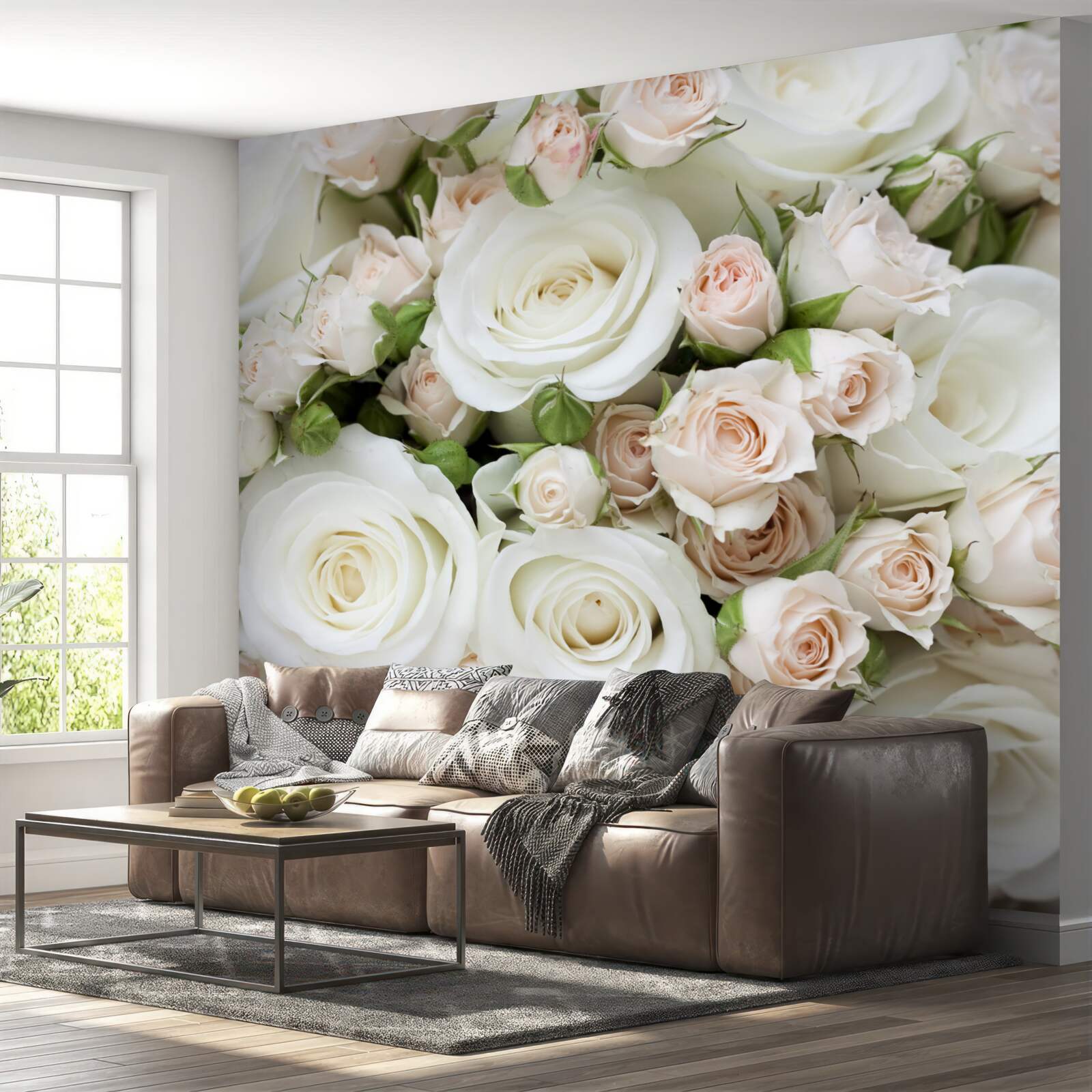 Fototapeta kytica obsahuje béžové a biele striekané ruže