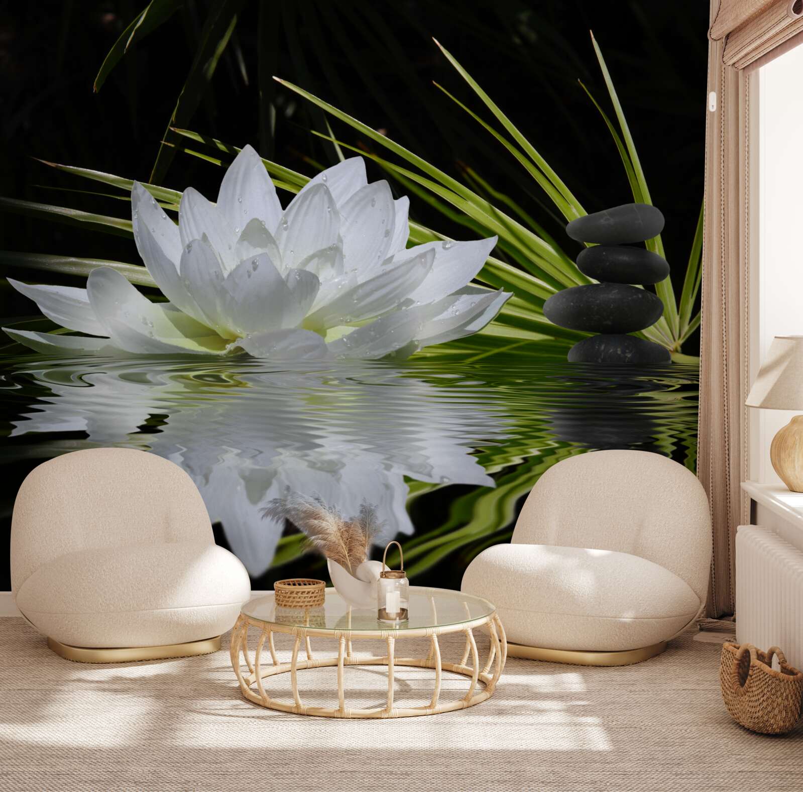 Fototapeta kamene a biele lotosy