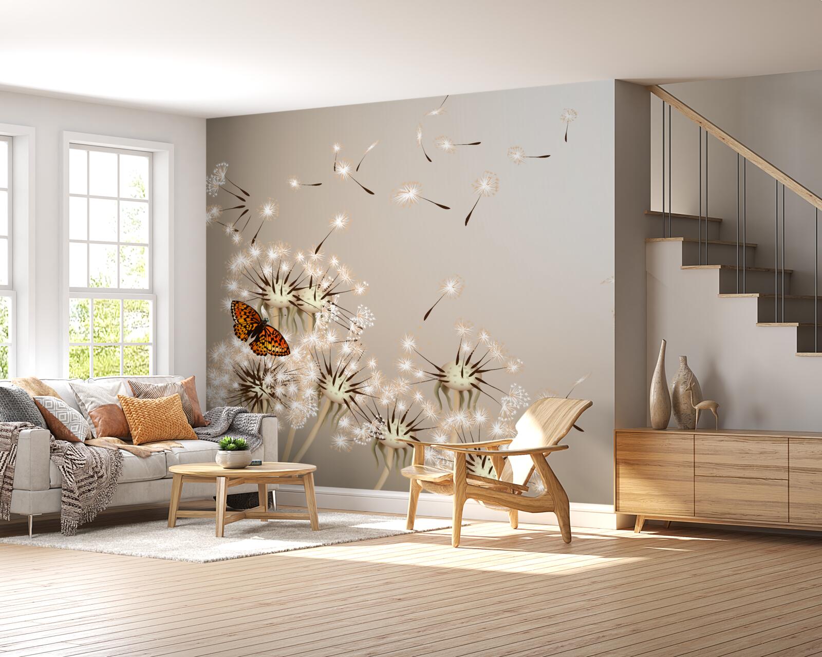 Fototapeta motýľ na jemných púpavách