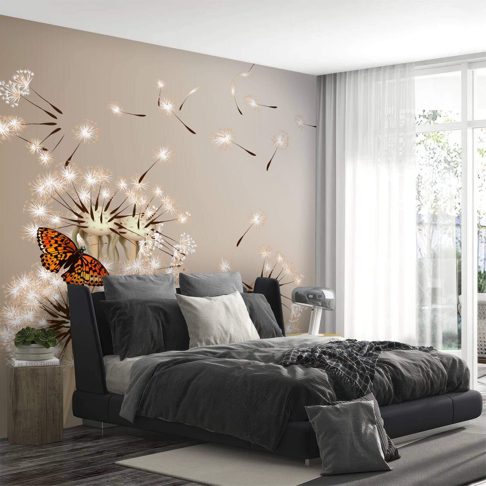 Fototapeta motýľ na jemných púpavách