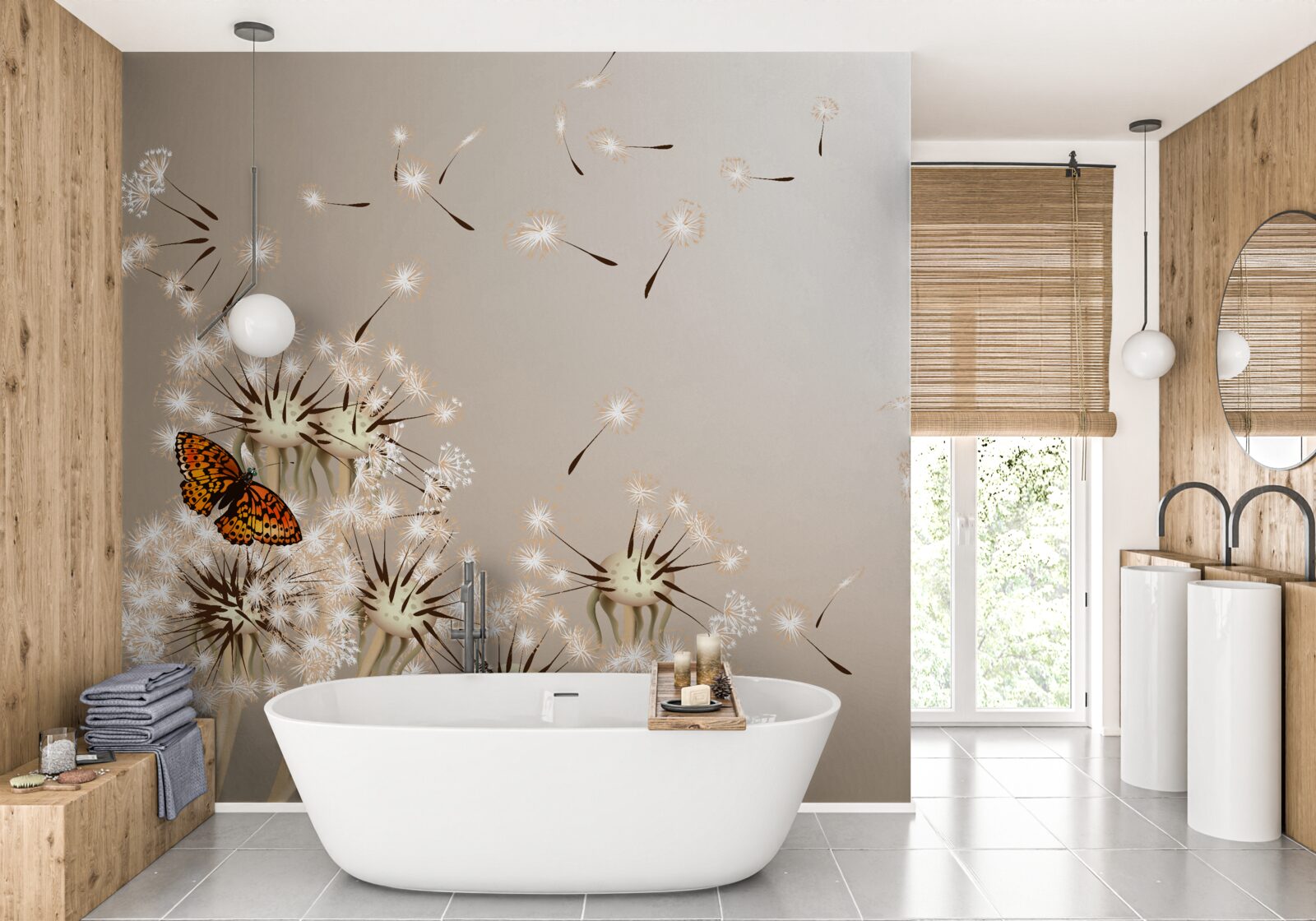 Fototapeta motýľ na jemných púpavách