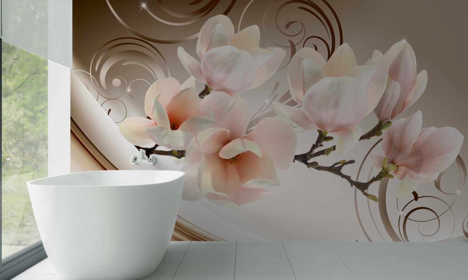 Fototapeta rozkvitnutý konár ozdobený jemnými ružovými kvietkami