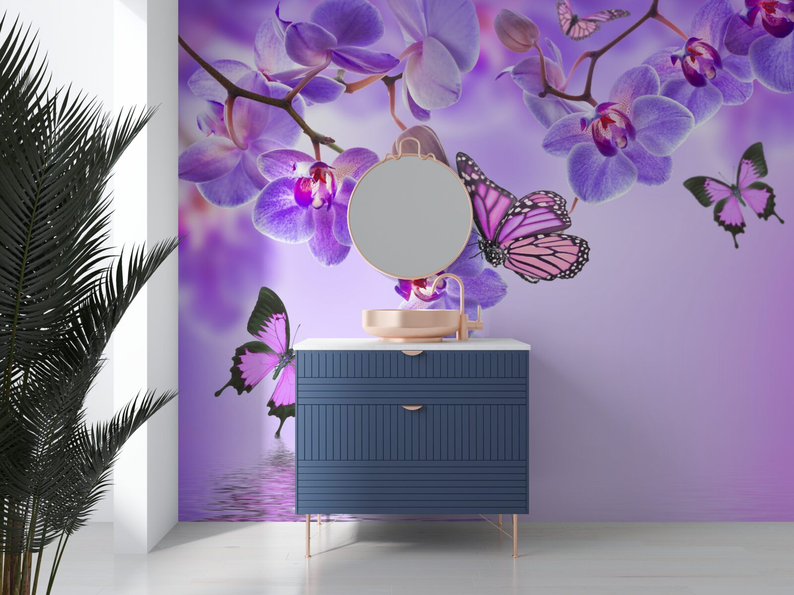 Fototapeta motýle a fialová orchidea