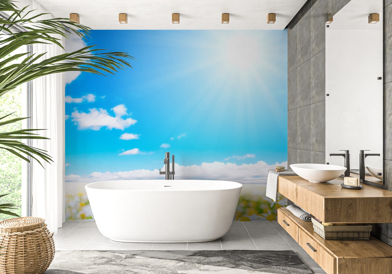 Fototapeta Slnečné svetlo osvetľuje pole hojných sedmokrások