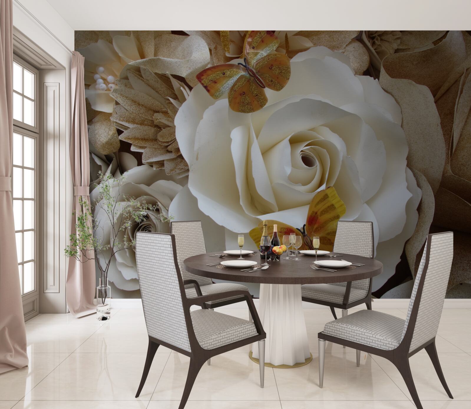 Fototapeta veľký biely háj sa stal pristávacím miestom pre motýle