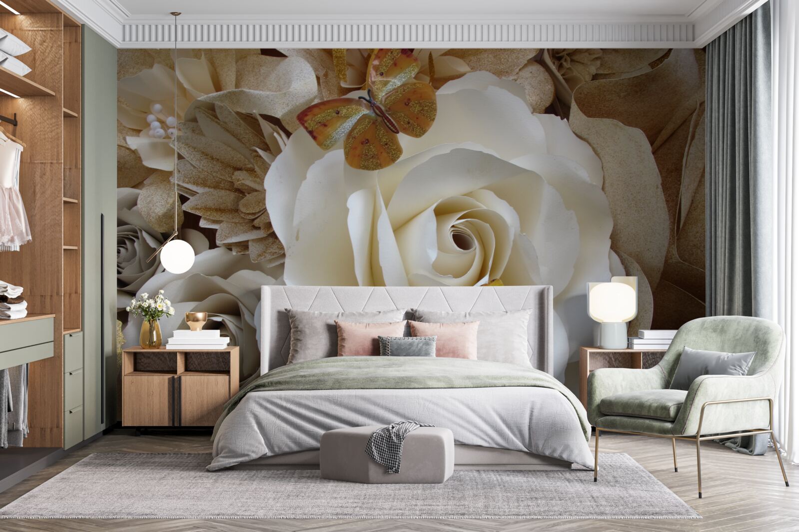 Fototapeta veľký biely háj sa stal pristávacím miestom pre motýle