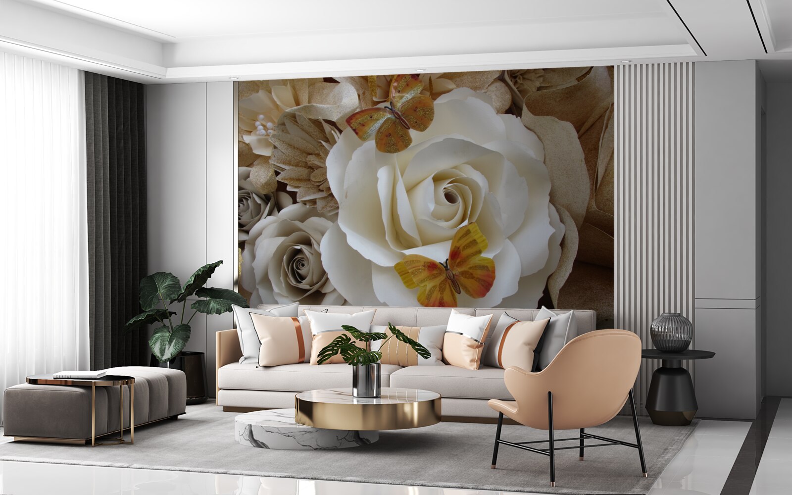 Fototapeta veľký biely háj sa stal pristávacím miestom pre motýle