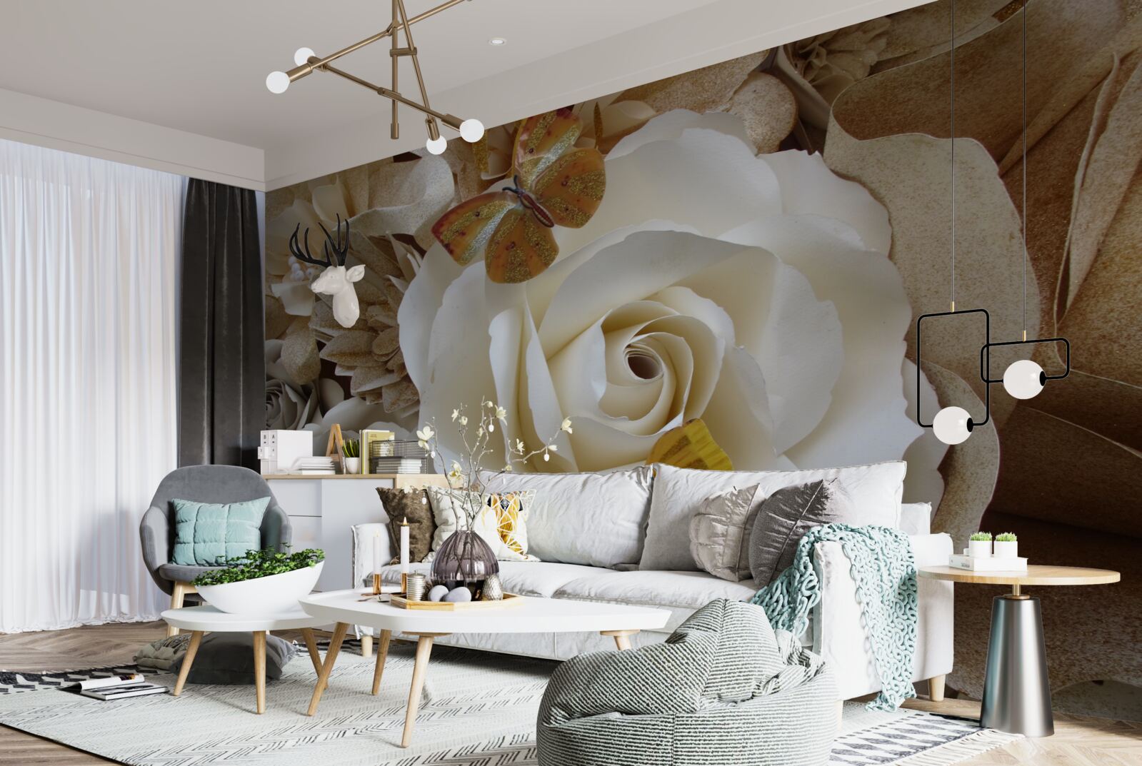 Fototapeta veľký biely háj sa stal pristávacím miestom pre motýle