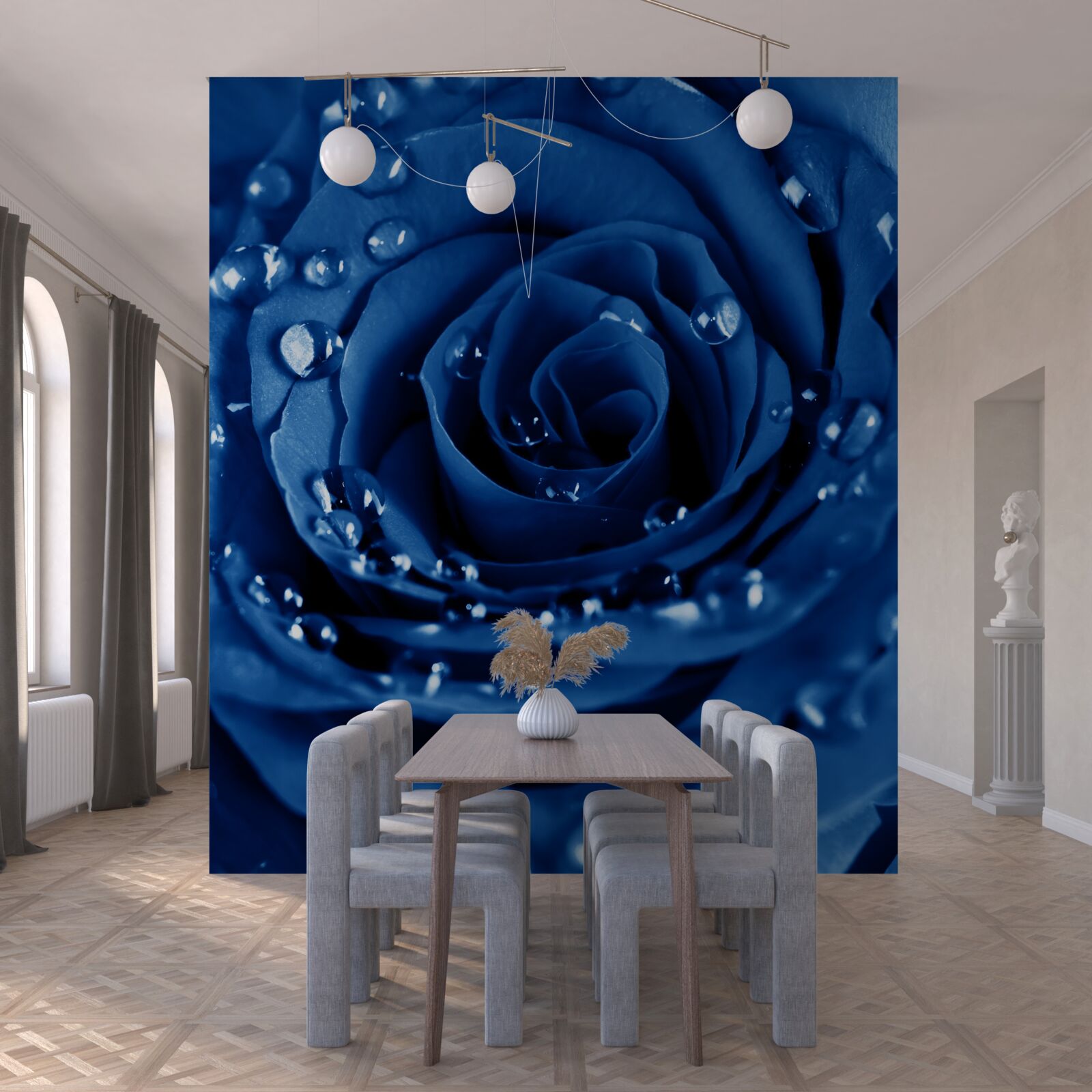 Fototapeta modrá ruža zdobená kvapkami vody