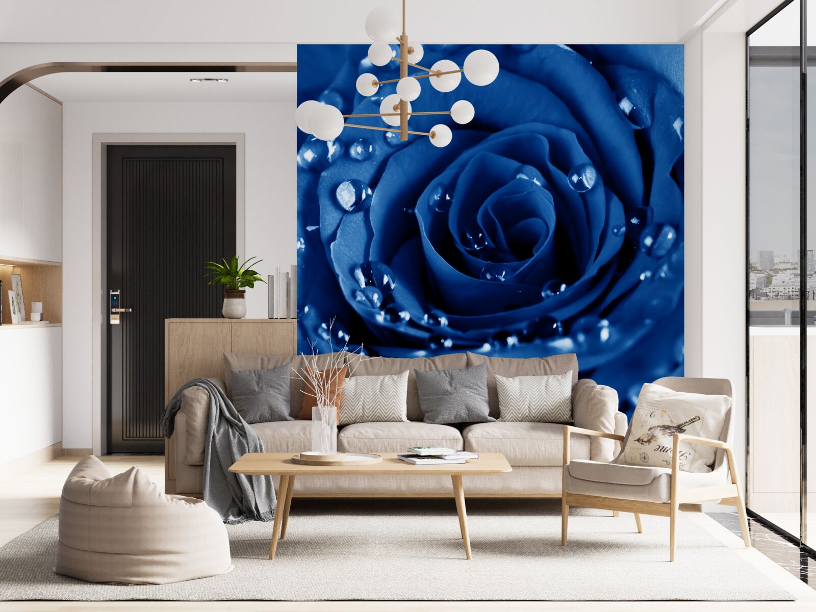 Fototapeta modrá ruža zdobená kvapkami vody