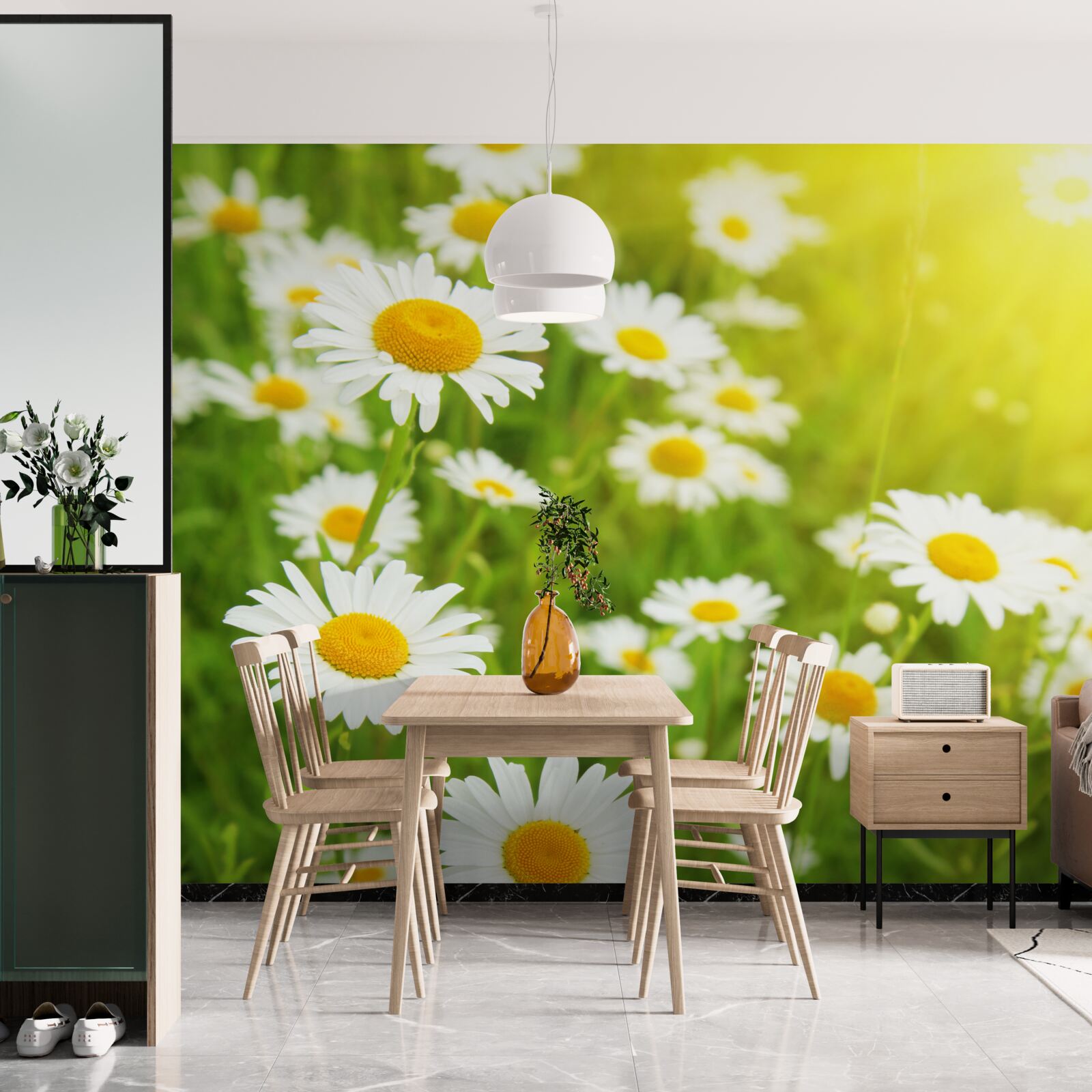 Fototapeta pole snehobielych sedmokrások v zeleni