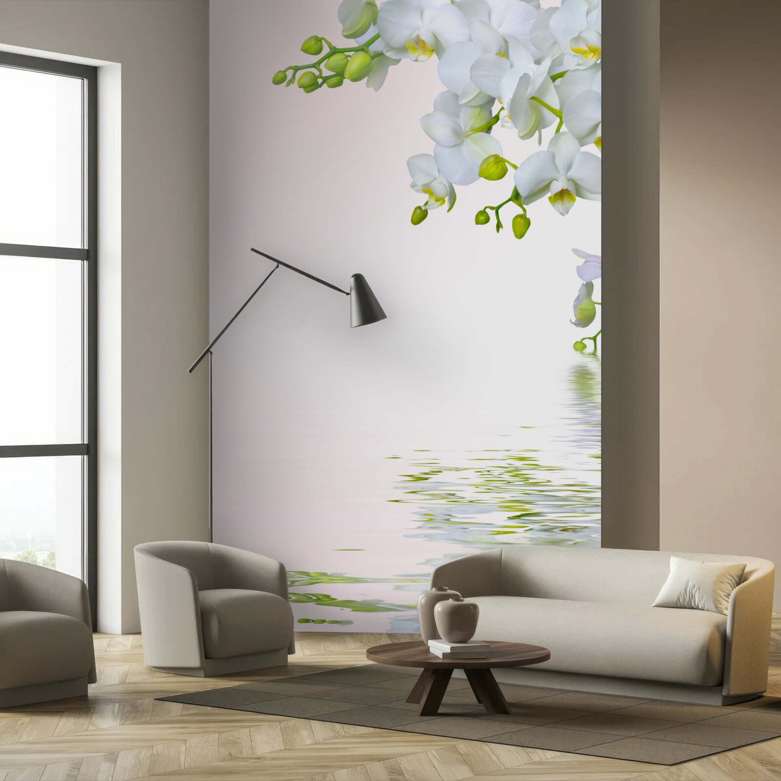 Fototapeta orchidey biele ako sneh za úsvitu