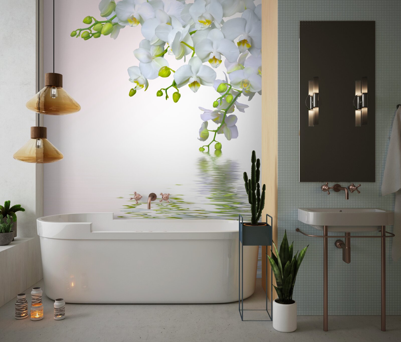 Fototapeta orchidey biele ako sneh za úsvitu