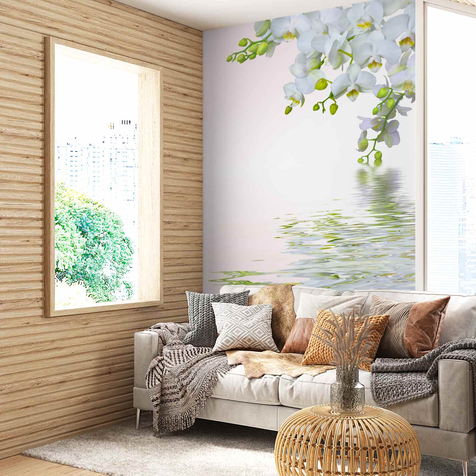 Fototapeta orchidey biele ako sneh za úsvitu