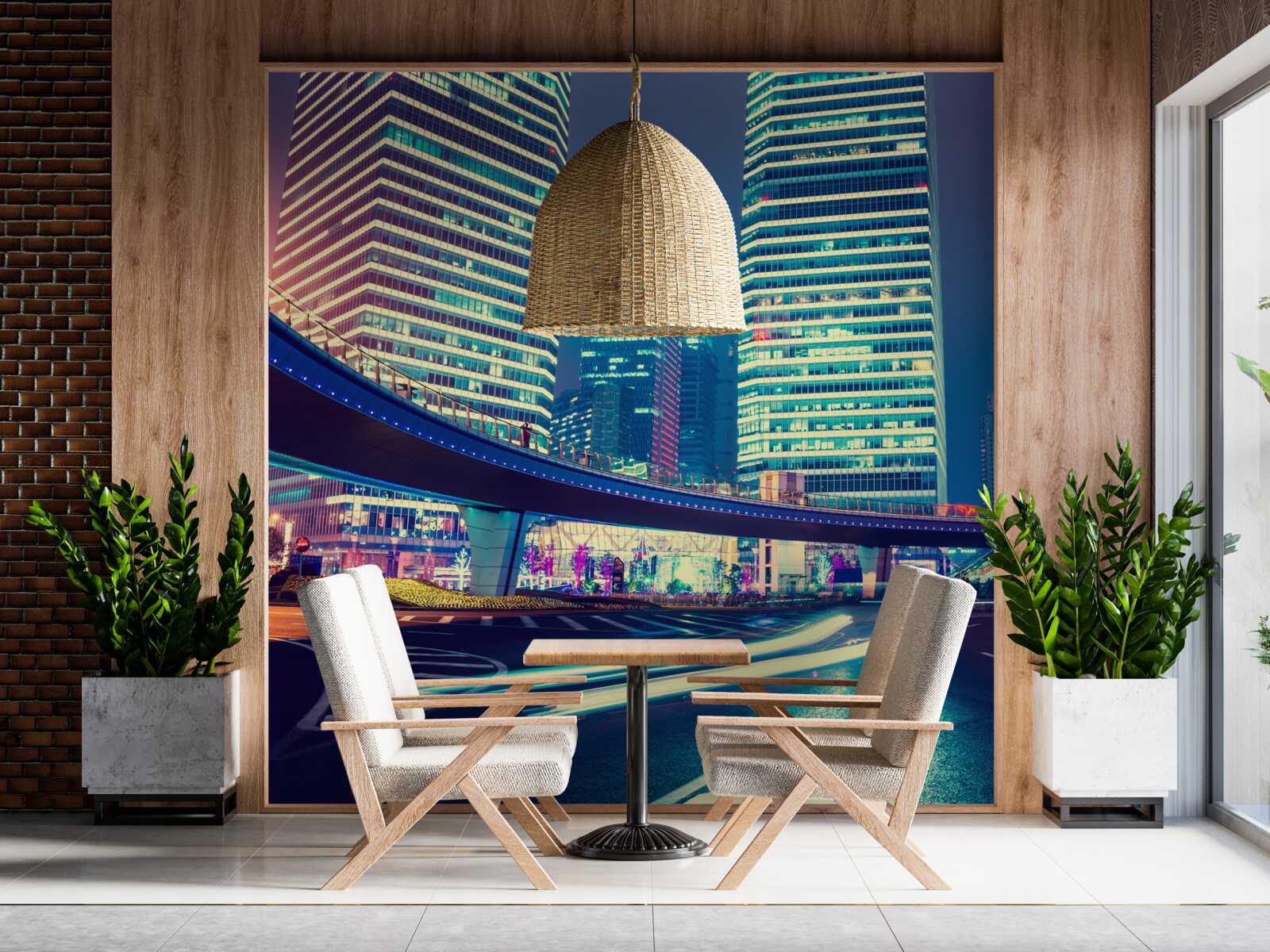 Fototapeta nočné mesto s mrakodrapmi a mostom