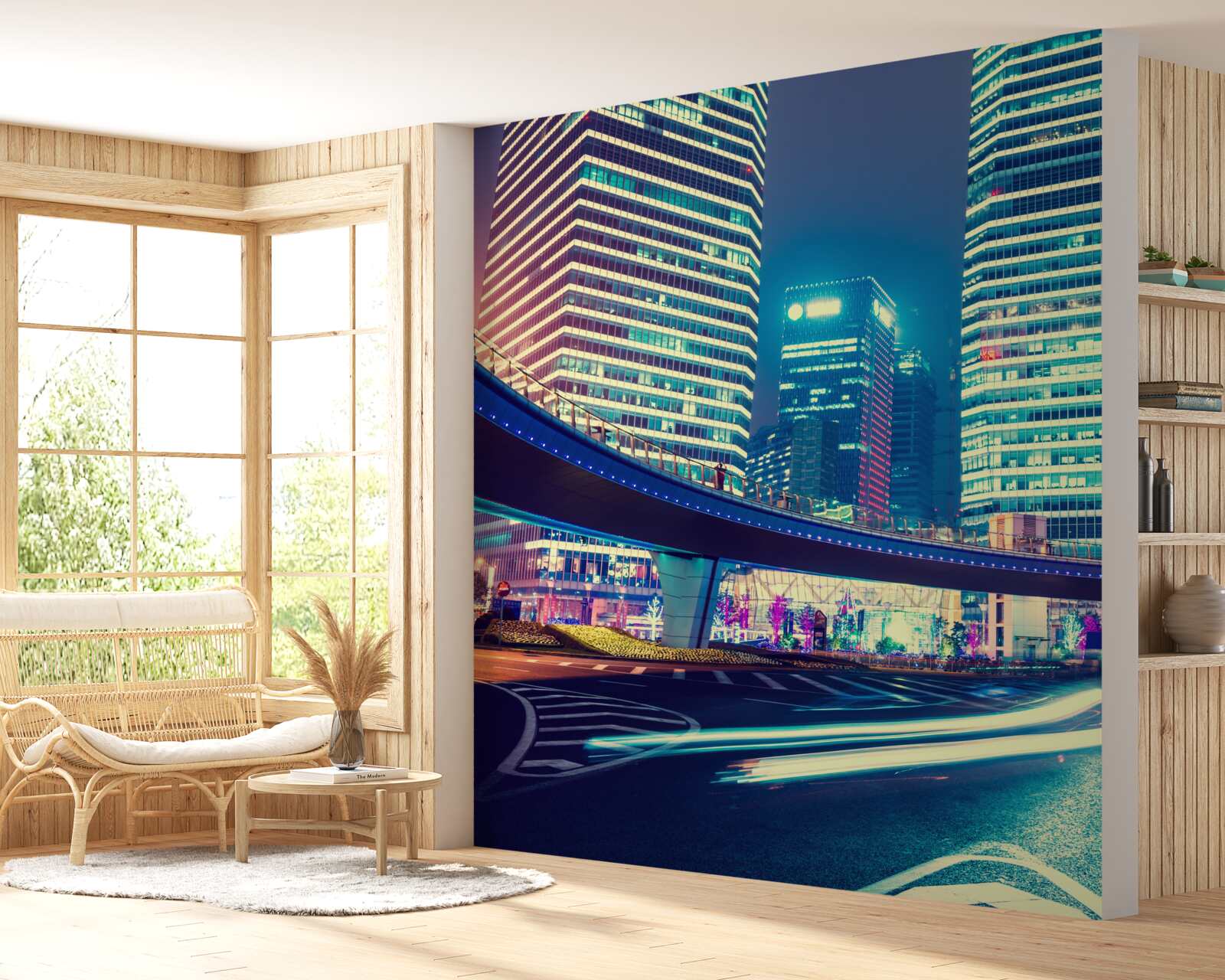 Fototapeta nočné mesto s mrakodrapmi a mostom