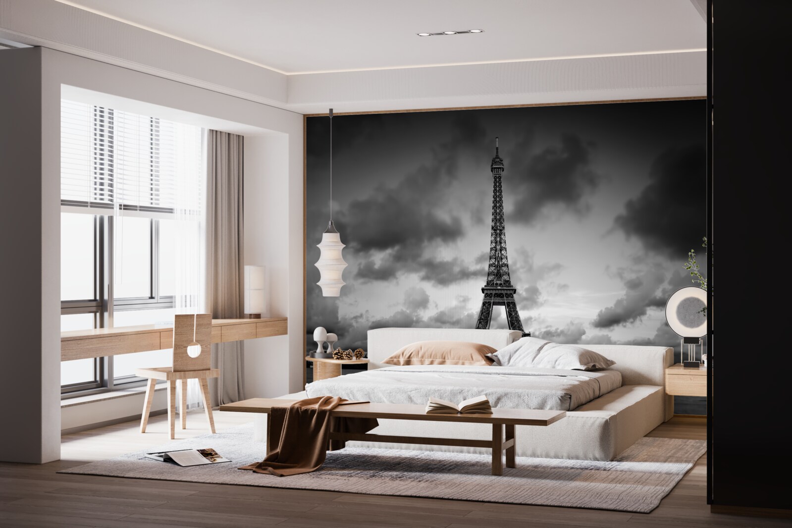 Fototapeta červené auto vedľa Eiffelovej veže