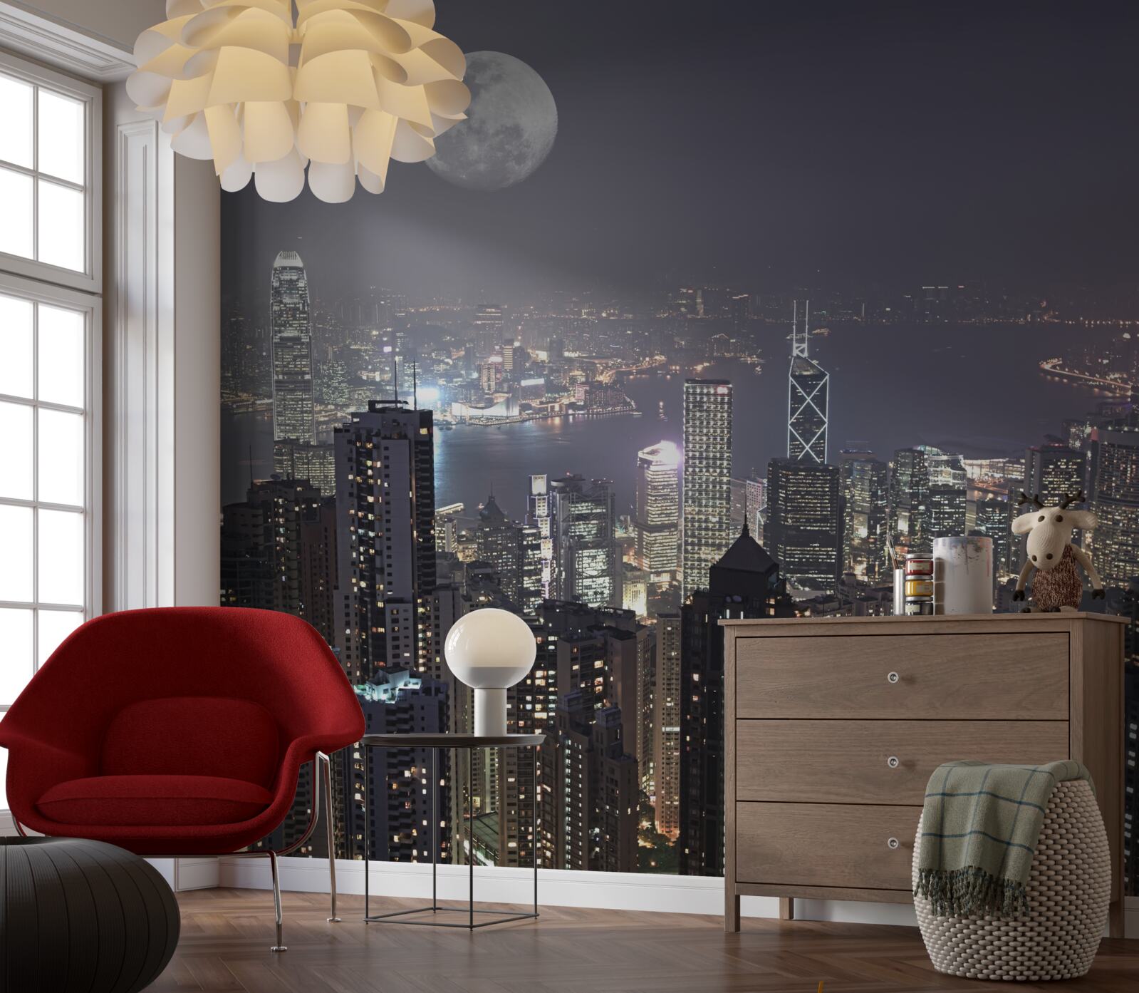 Fototapeta Polnočný mesiac visí nad Hong Kongom