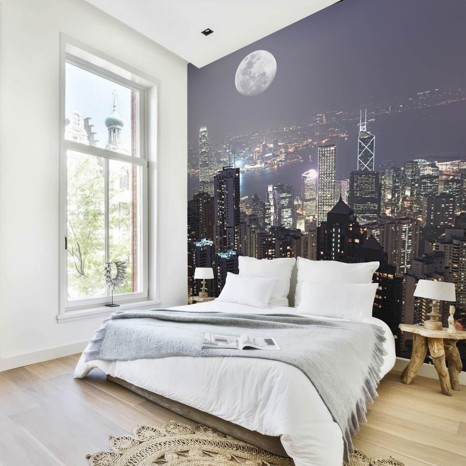 Fototapeta Polnočný mesiac visí nad Hong Kongom