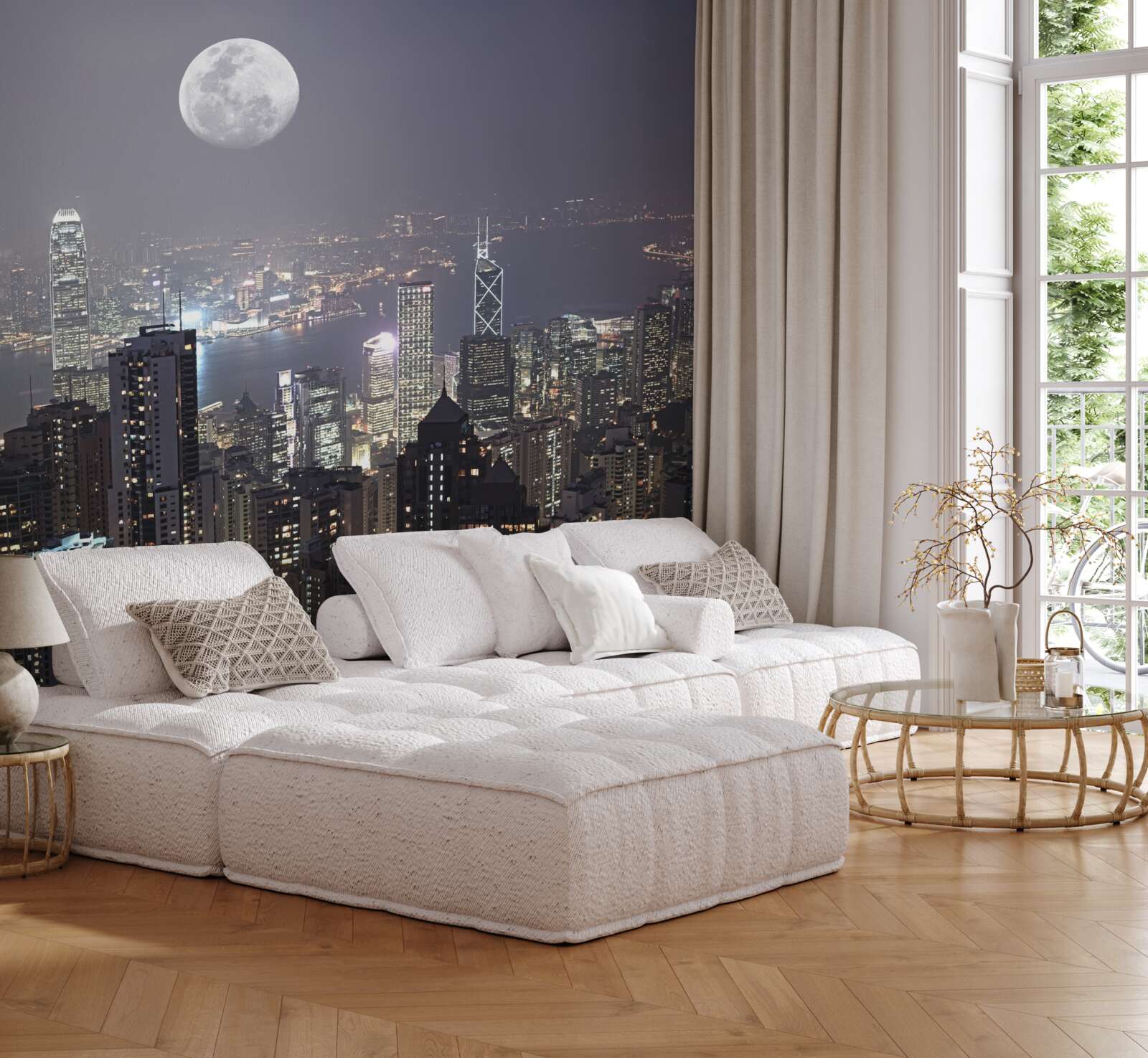 Fototapeta Polnočný mesiac visí nad Hong Kongom