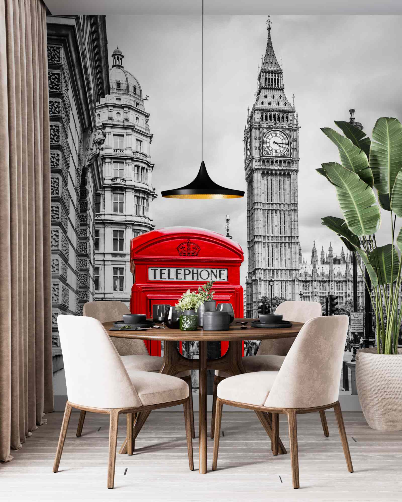 Fototapeta v pozadí červená telefónna búdka pred Big Benom