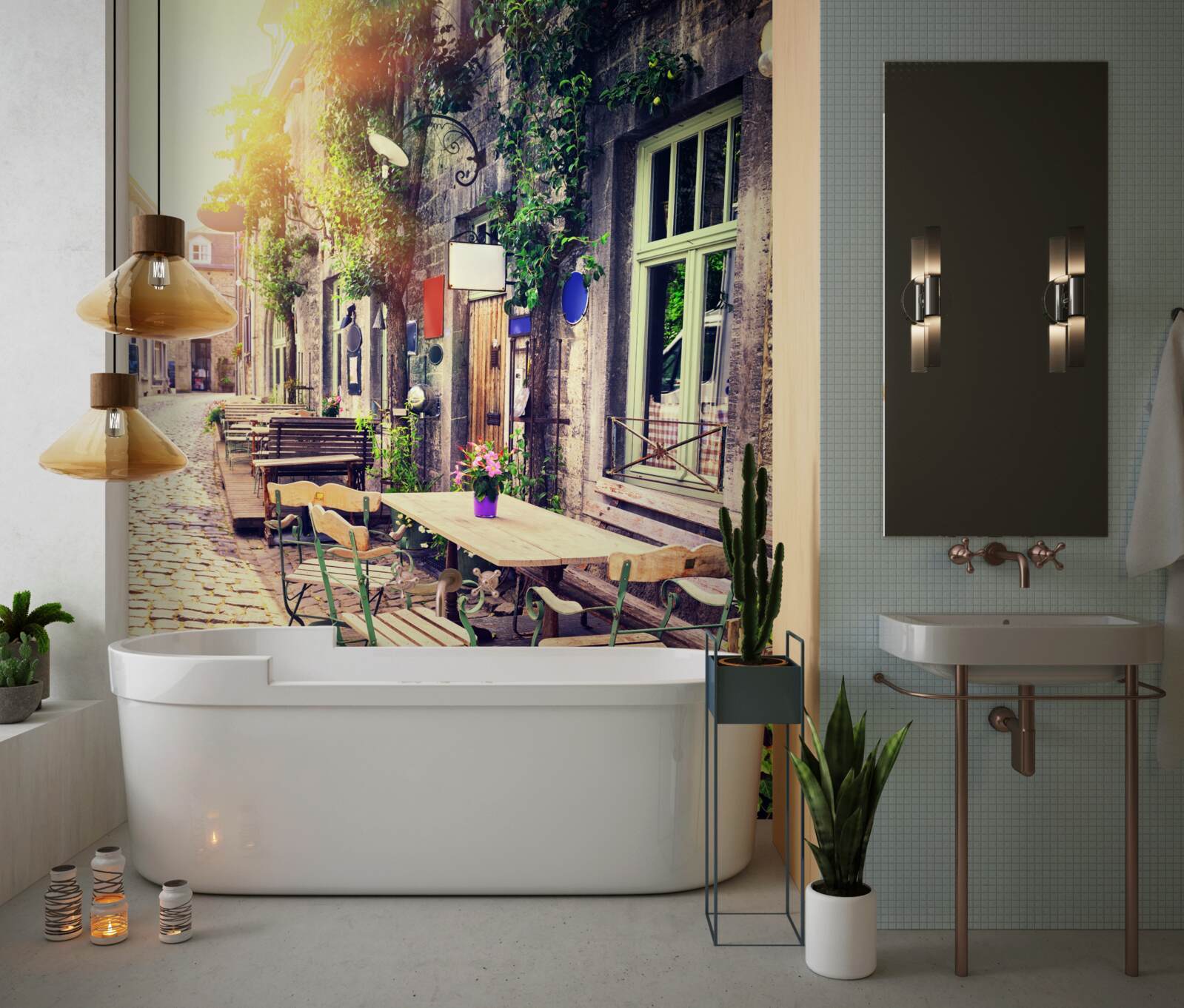 Fototapeta rodinná kaviareň s útulnou atmosférou za úsvitu