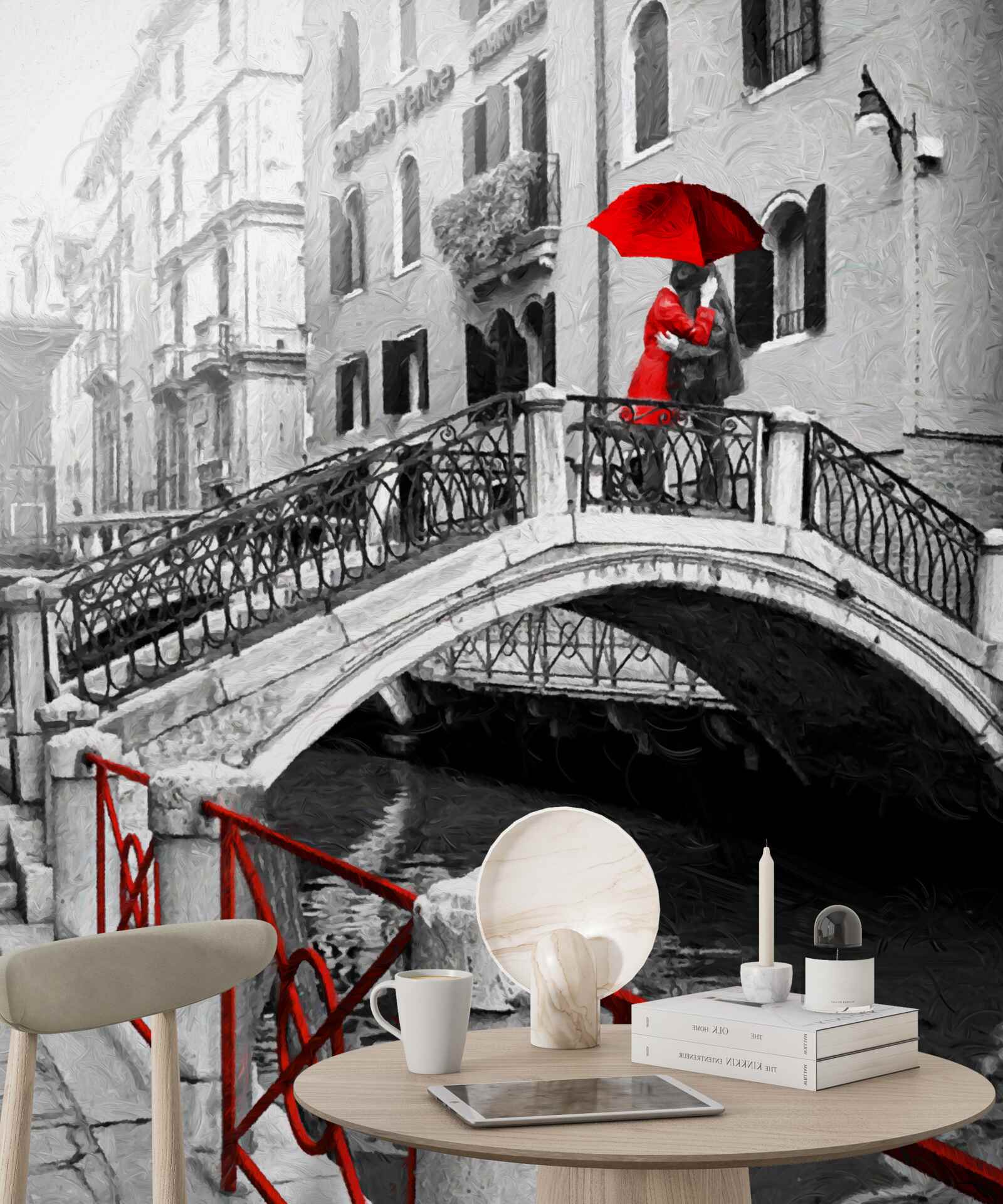 Fototapeta čiernobiela fotografia páru na benátskom moste