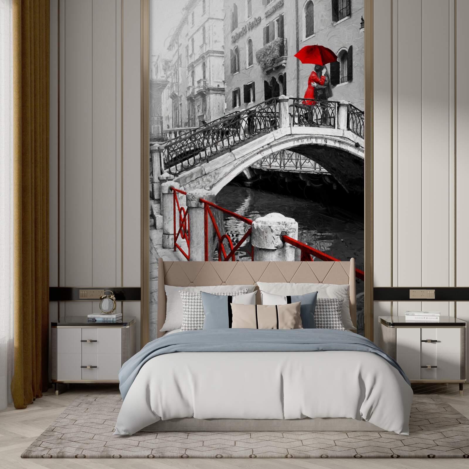 Fototapeta čiernobiela fotografia páru na benátskom moste
