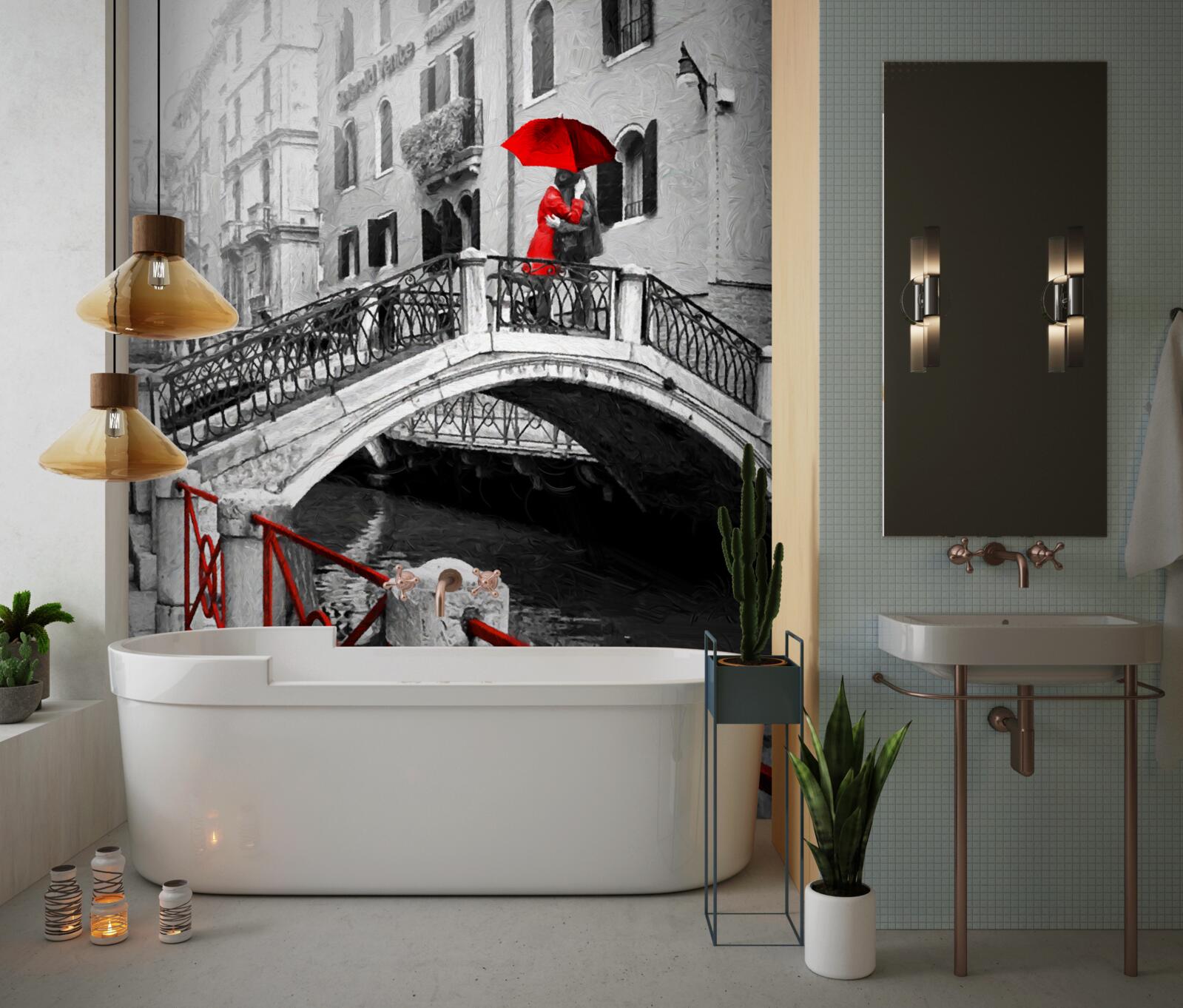 Fototapeta čiernobiela fotografia páru na benátskom moste