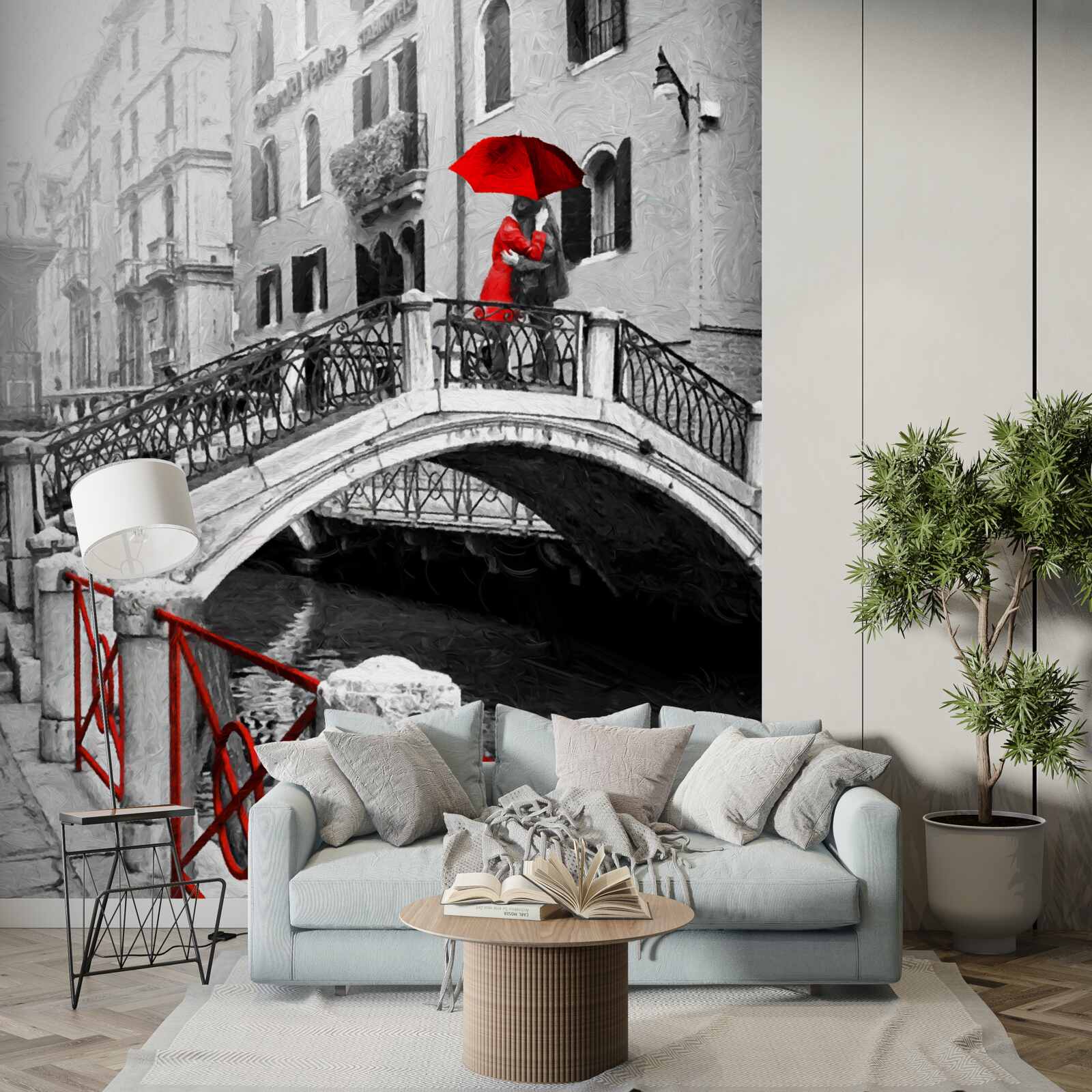 Fototapeta čiernobiela fotografia páru na benátskom moste