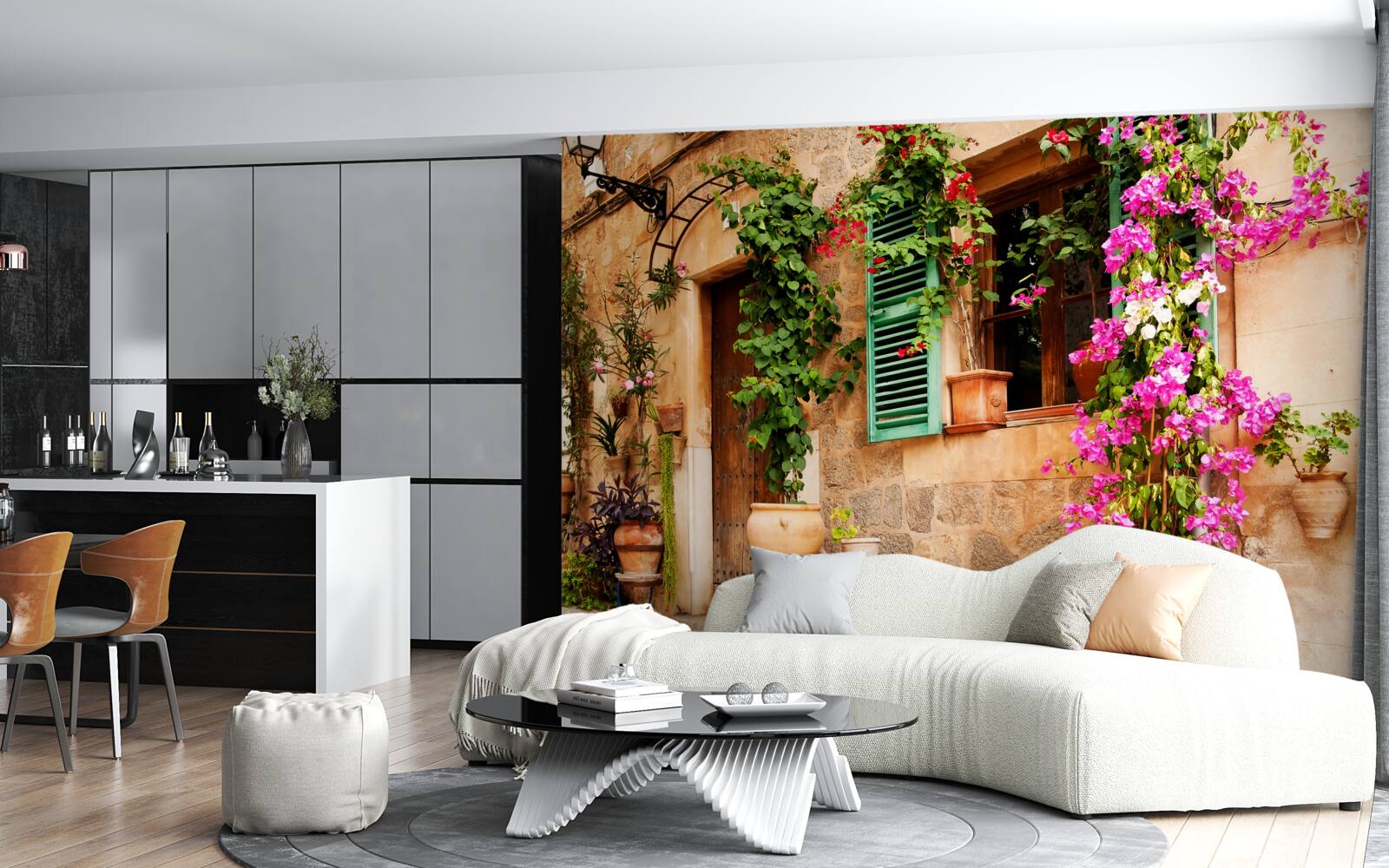 Fototapeta rastliny v nádobách na starodávnom chodníku