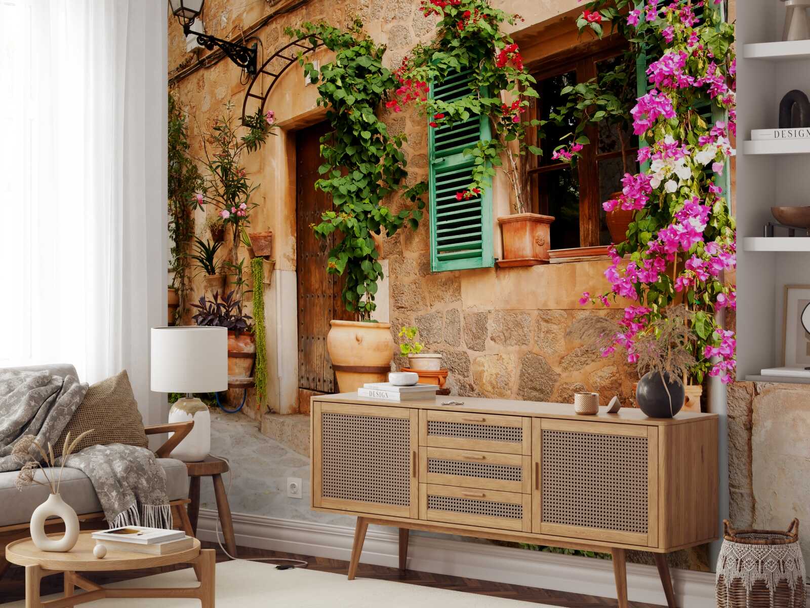 Fototapeta rastliny v nádobách na starodávnom chodníku